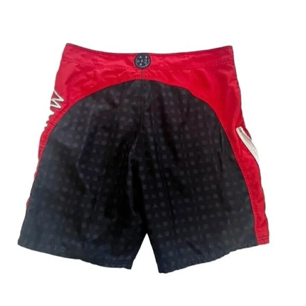 Maui And Sons Men's Sz 38 Black Red White Board Shorts Boardshorts Geo Print